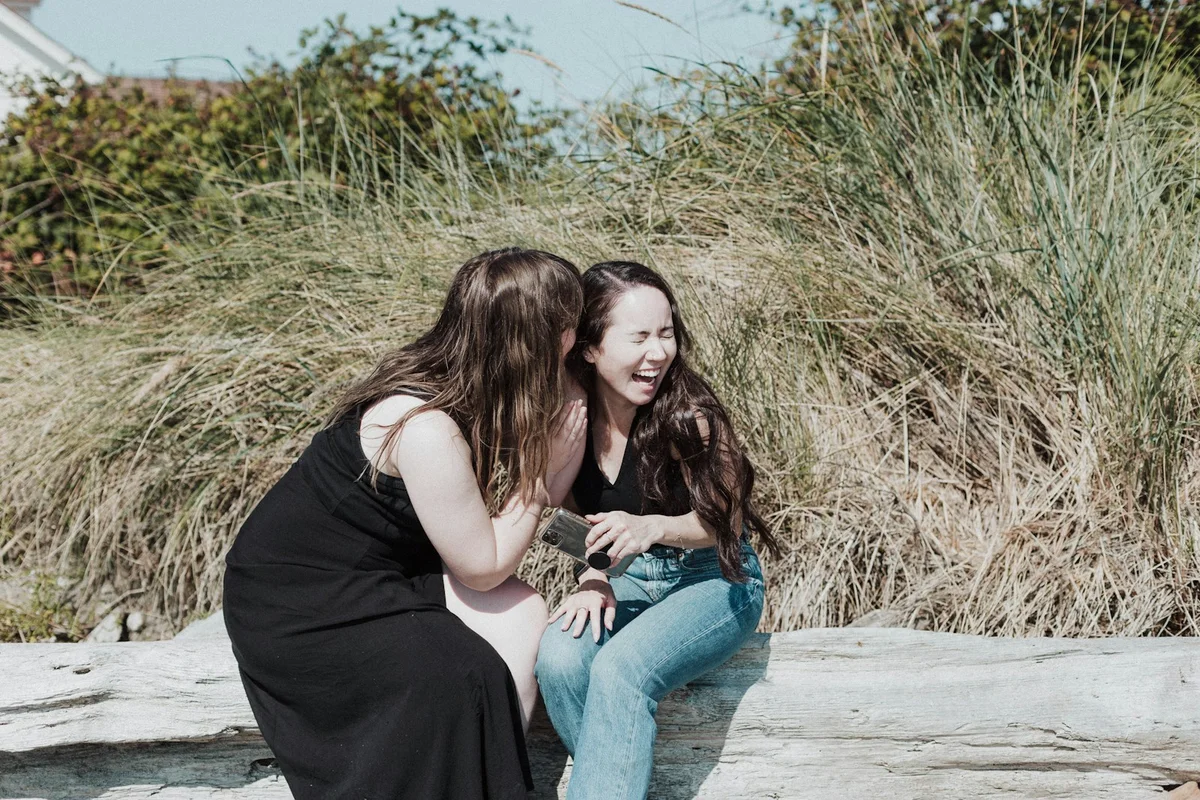 Two women talking outdoors